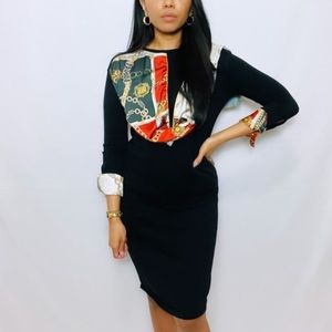 Zara | Rare Black Long Sleeve Mini Dress with Built-in Satin Scarf